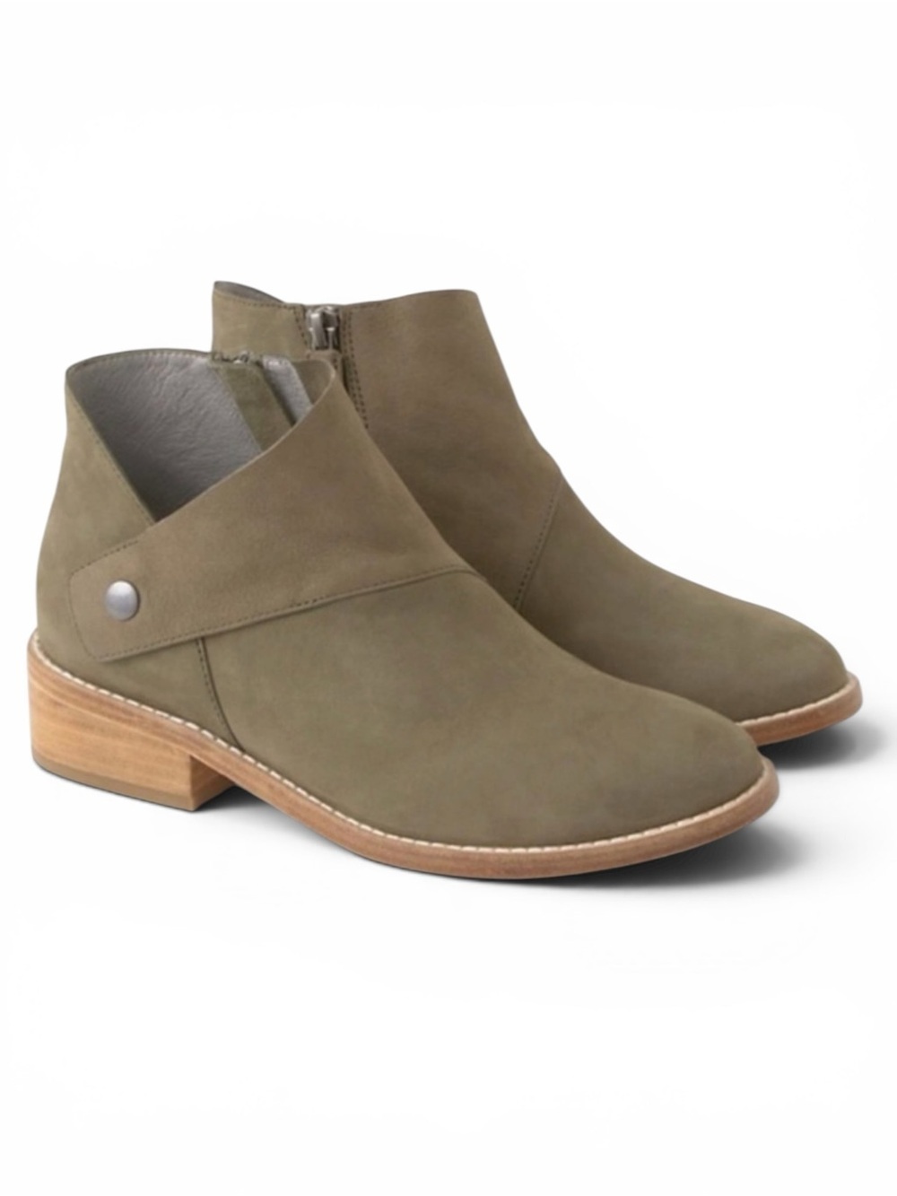 EILEEN FISHER BILLIE TUMBLED NUBUCK BROWN SNAP LEATHER ANKLE BOOTS BOOTIES